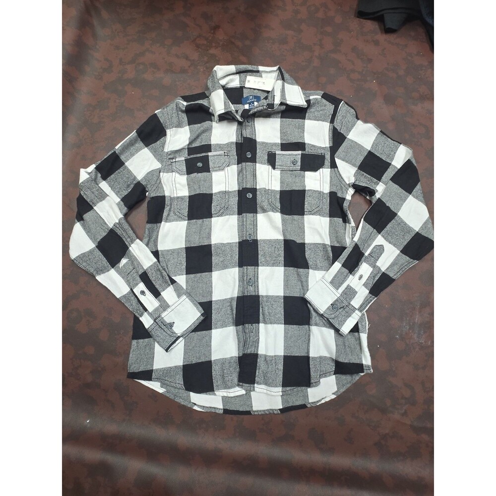 Mens George Size Small Black And White Buffalo Plaid Flannel Button Up Shirt